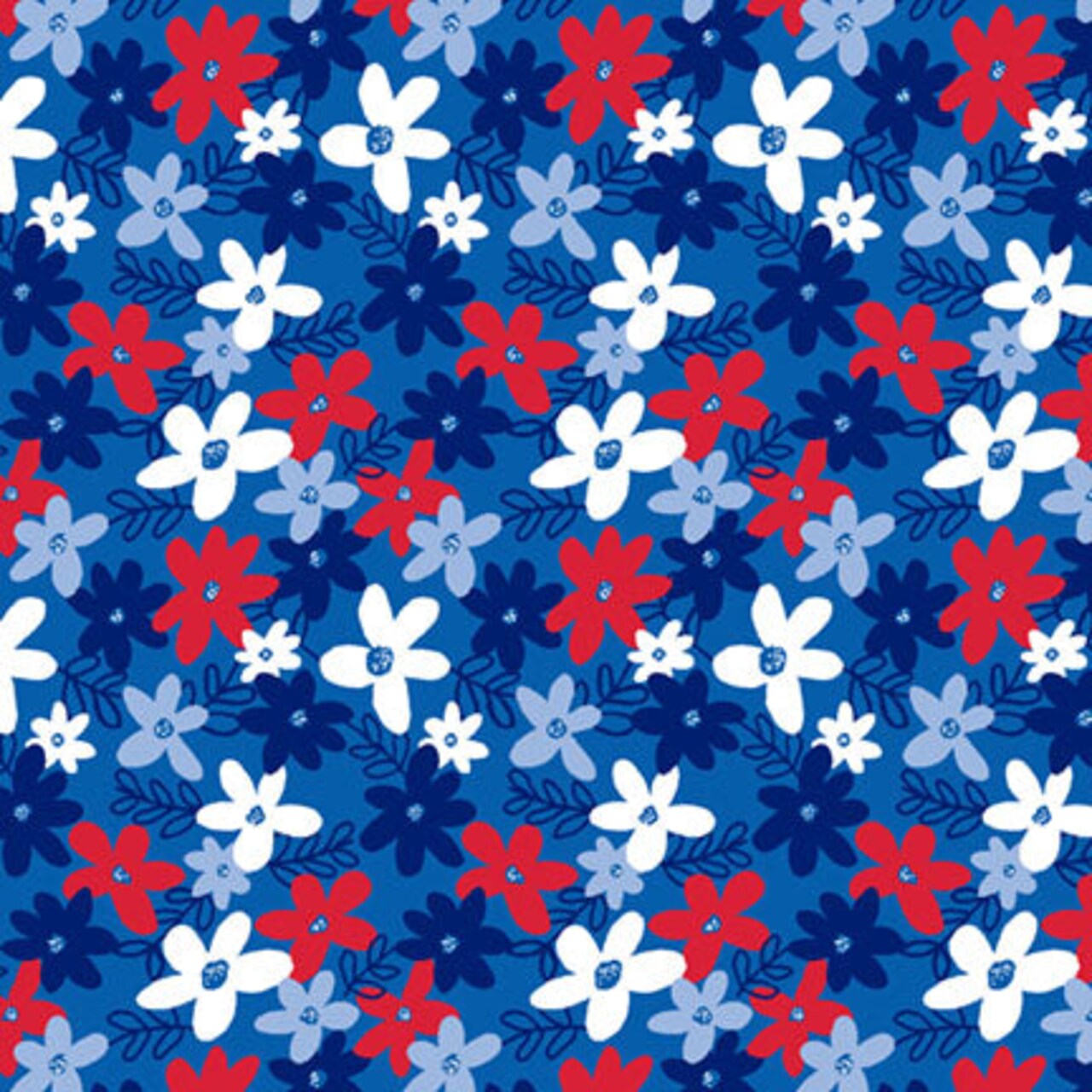 Fabric P & B Textiles Blue Sketchy Floral Patriotic Minis by the Quarter Yard PMIN6045-B